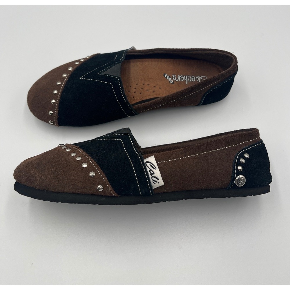 Skechers Cali Slip On‎ Flats Women's Size 6 Brown Black Studded Comfort Shoes